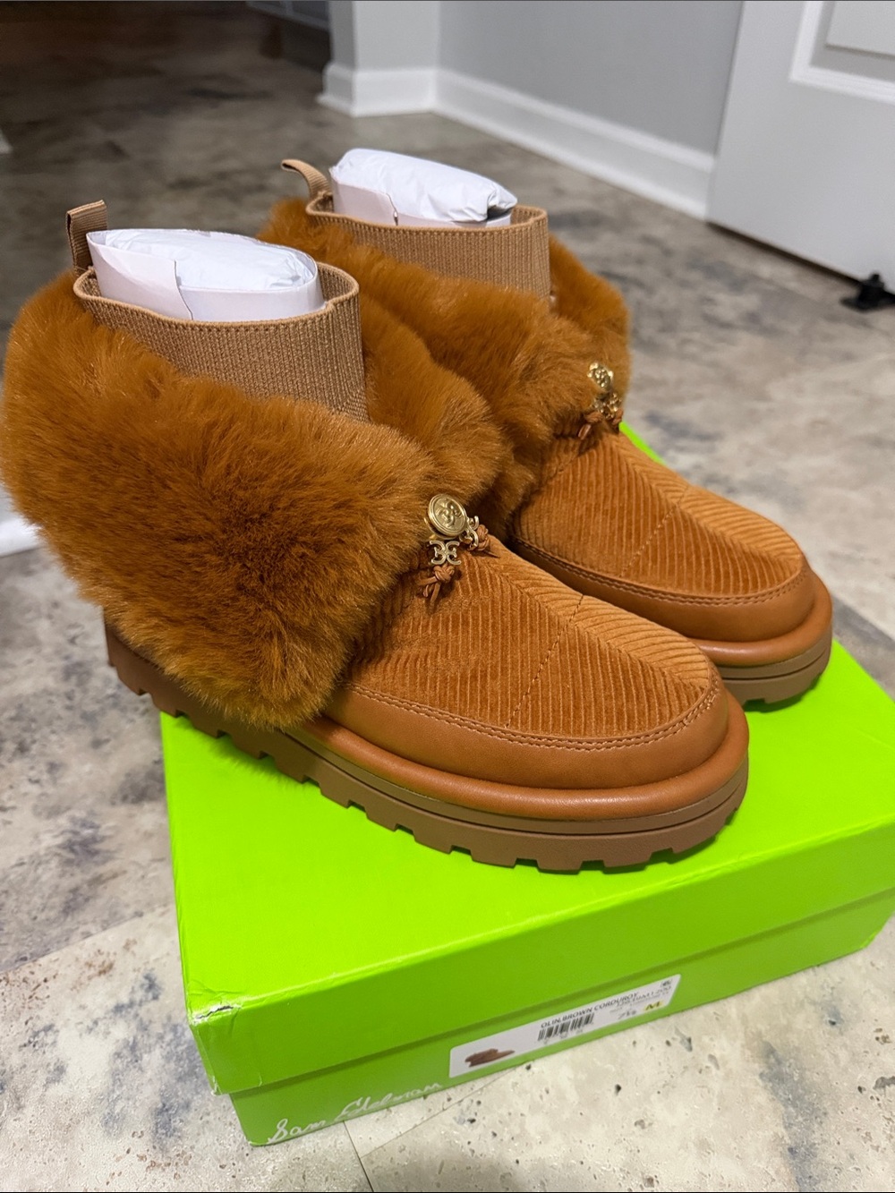 Sam Edelman Olin Brown corduroy faux fur boots